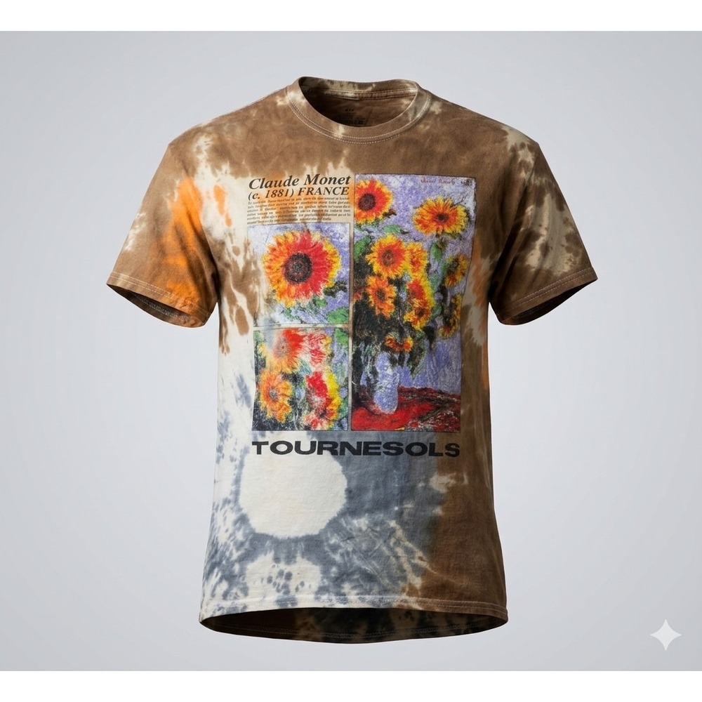 Philcos Claude Monet Tournesols Tie Dye Men's Brown Art T-Shirt. Size M